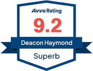 Avvo rating badge showing a 9.2 score for Deacon Haymond with a 'Superb' rating designation