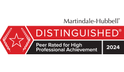 Logo of Martindale-Hubbell Distinguished badge for 2024, peer-rated for high professional achievement