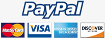 Payment options logo featuring PayPal, Mastercard, Visa, American Express, and Discover